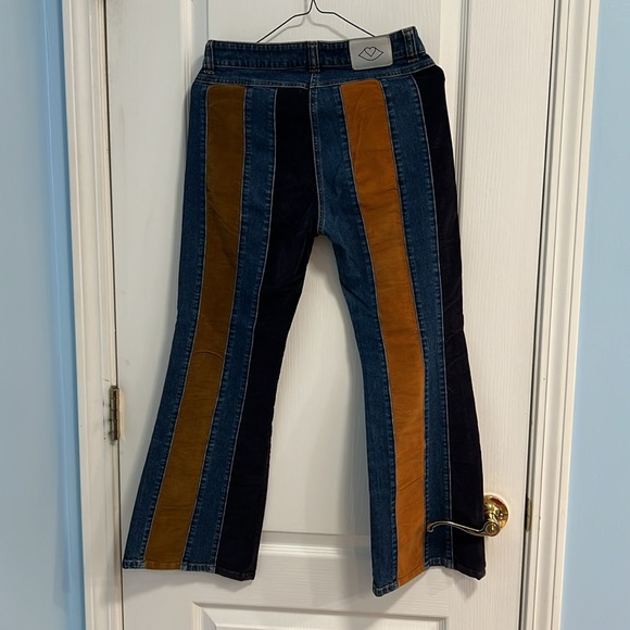 See by Chloe Mid Rise Flare Wide Leg Patchwork Velvet Striped Jeans 26 - Picture 4 of 9